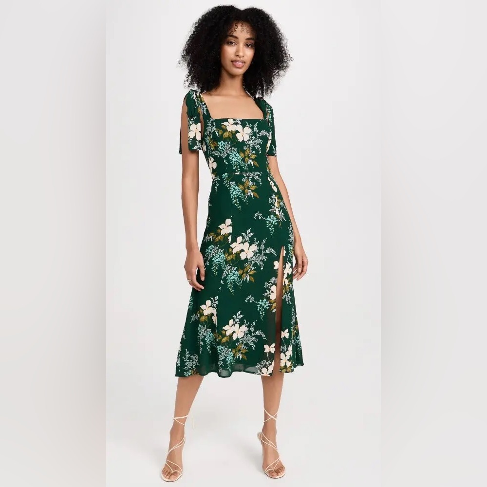 Reformation Twilight Printed Viscose Midi Dress Green Floral